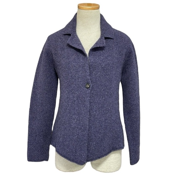 Eileen Fisher Sweaters - Eileen Fisher Cardigan Women's M Medium Purple Lambs Wool Button Collar Sweater